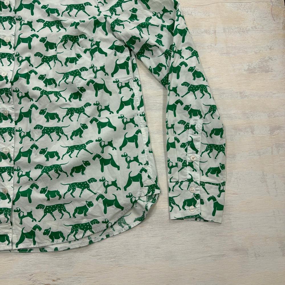 Boden Button Down Shirt 8 Long Sleeve Dog Print Green White Women - Picture 3 of 10